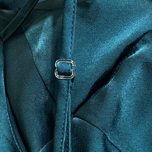 D&M Satin Slip Dress Draped Front Cami Green Bias Cut M Medium - Picture 5 of 7